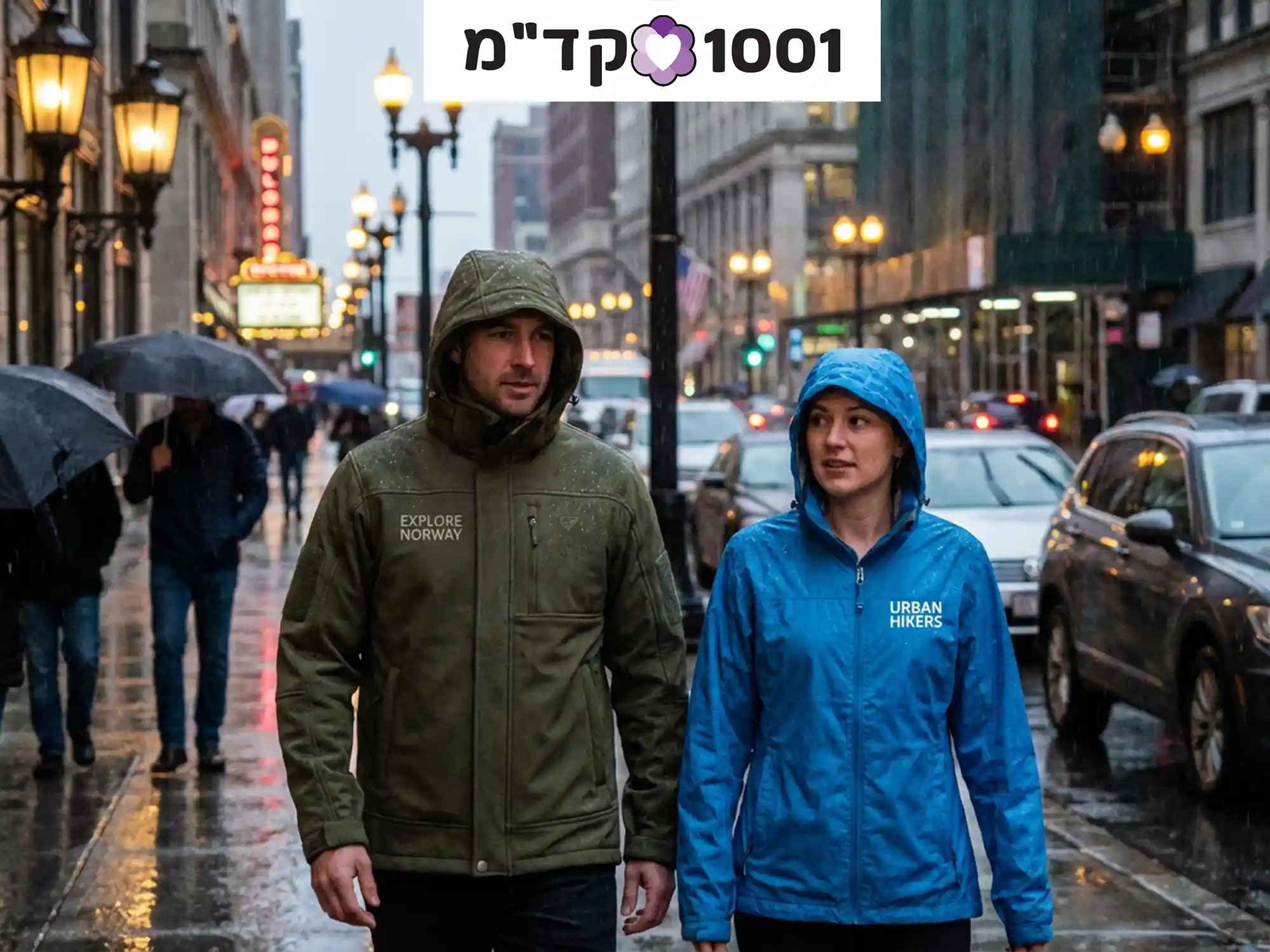 אישה וגבר לובשים מעילים ממותגים איכותיים