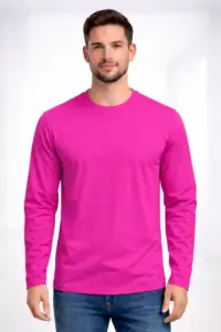 הדמיה של דוגמן לובש חולצת כותנה ארוכה ורודה-פוקסיה